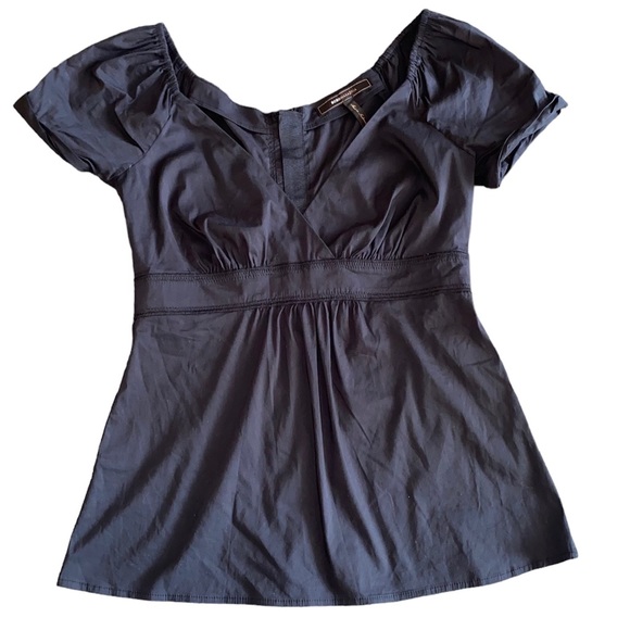 BCBG MaxaZria V Neck Wrap  Short Sleeve Dark Navy almost Bkack Blouse XS - Picture 10 of 11